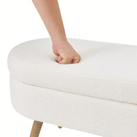 Upholstered Boucle Ottoman With Golden Metal Legs End Of Bed Bench For Bedroom, Living Room, Entryway,Bed Side