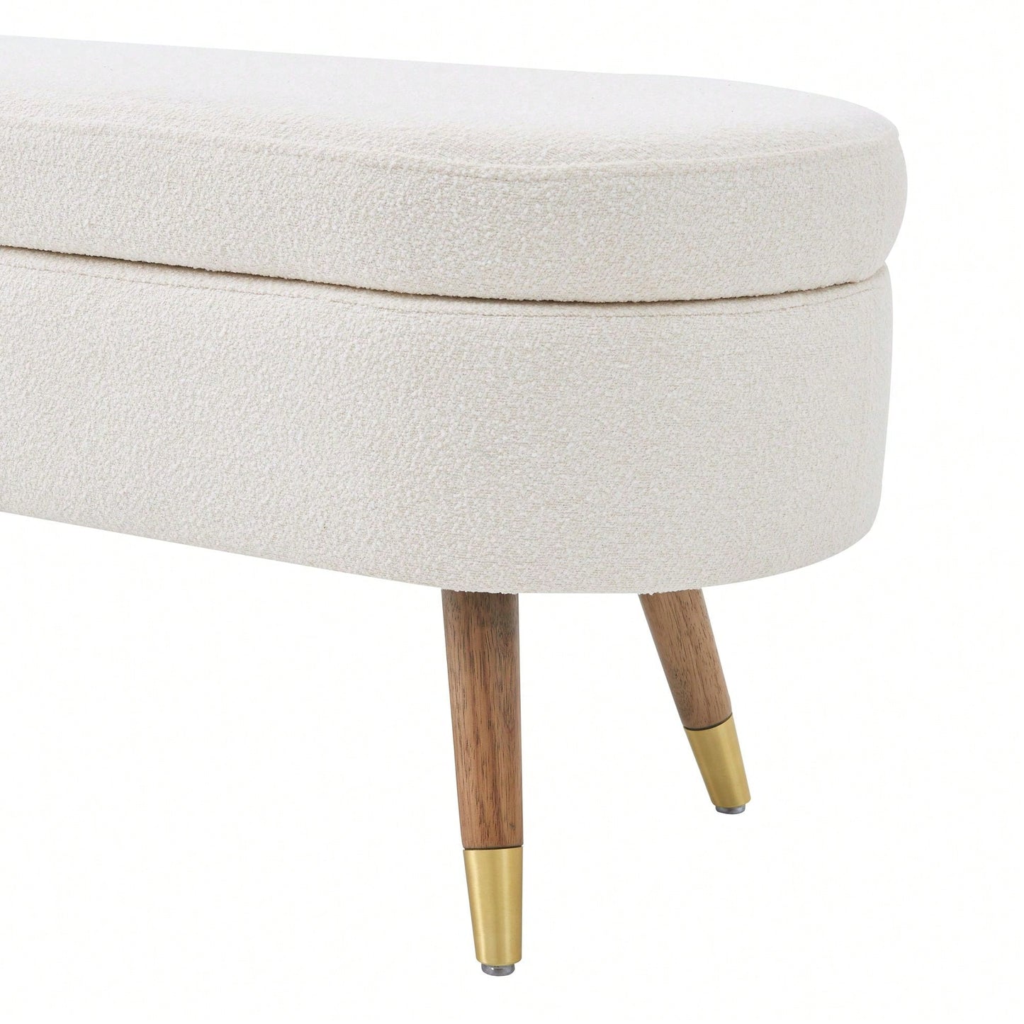 Upholstered Boucle Ottoman With Golden Metal Legs End Of Bed Bench For Bedroom, Living Room, Entryway,Bed Side