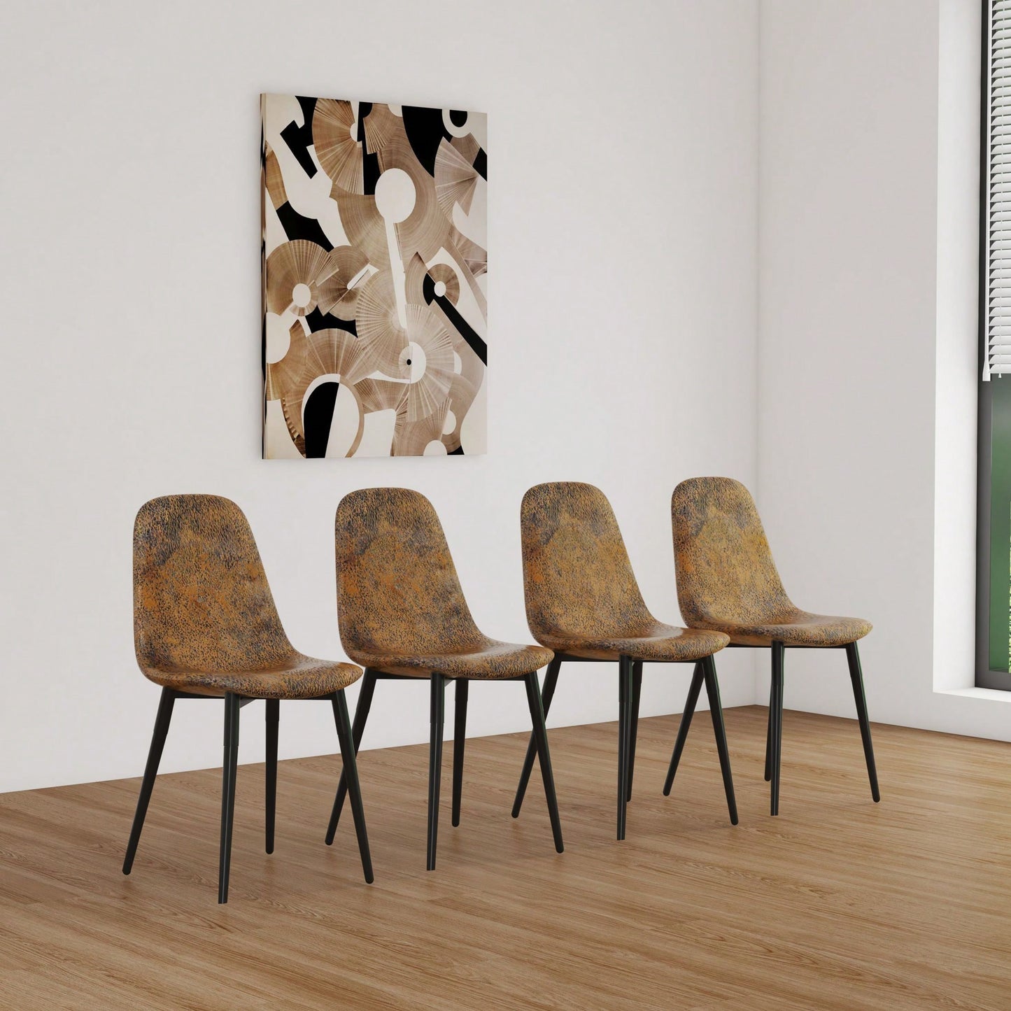 Modern Spoon Shape Dining Chairs Set of 4 Soft Suede Upholstered Accent Chairs with Black Metal Legs for Kitchen and Dining Room