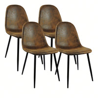 Modern Spoon Shape Dining Chairs Set of 4 Soft Suede Upholstered Accent Chairs with Black Metal Legs for Kitchen and Dining Room