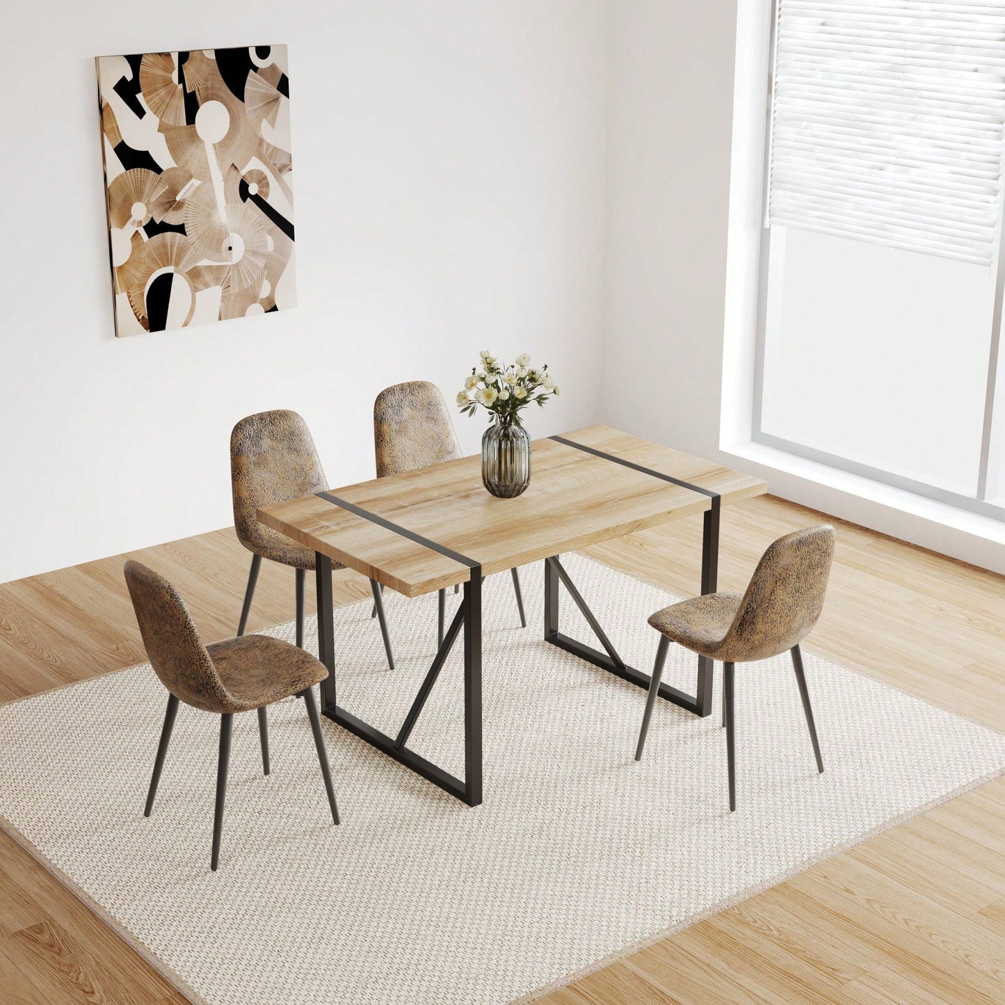 Modern Spoon Shape Dining Chairs Set of 4 Soft Suede Upholstered Accent Chairs with Black Metal Legs for Kitchen and Dining Room