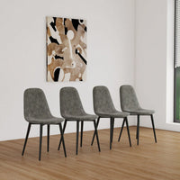 Modern Spoon Shape Dining Chairs Set of 4 Soft Suede Upholstered Accent Chairs with Black Metal Legs for Kitchen and Dining Room
