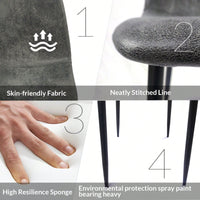 Modern Spoon Shape Dining Chairs Set of 4 Soft Suede Upholstered Accent Chairs with Black Metal Legs for Kitchen and Dining Room