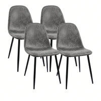 Modern Spoon Shape Dining Chairs Set of 4 Soft Suede Upholstered Accent Chairs with Black Metal Legs for Kitchen and Dining Room