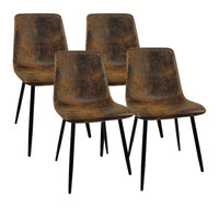 Modern 4-Piece Upholstered Dining Chair Set with Linen Cushion and Sturdy Black Metal Legs for Kitchen and Dining Room