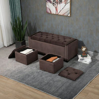 3 Sets, Button-Tufted Upholstered Storage Ottoman With Large Storage Space And Solid Wood Legs