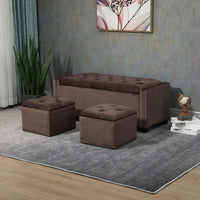 3 Sets, Button-Tufted Upholstered Storage Ottoman With Large Storage Space And Solid Wood Legs