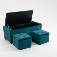 3 Sets, Button-Tufted Upholstered Storage Ottoman With Large Storage Space And Solid Wood Legs