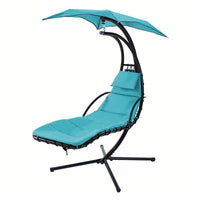 Curved Hanging Chaise Lounger with Canopy and Pillow for Patio Poolside Swing Chair