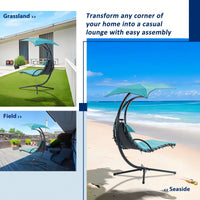 Curved Hanging Chaise Lounger with Canopy and Pillow for Patio Poolside Swing Chair