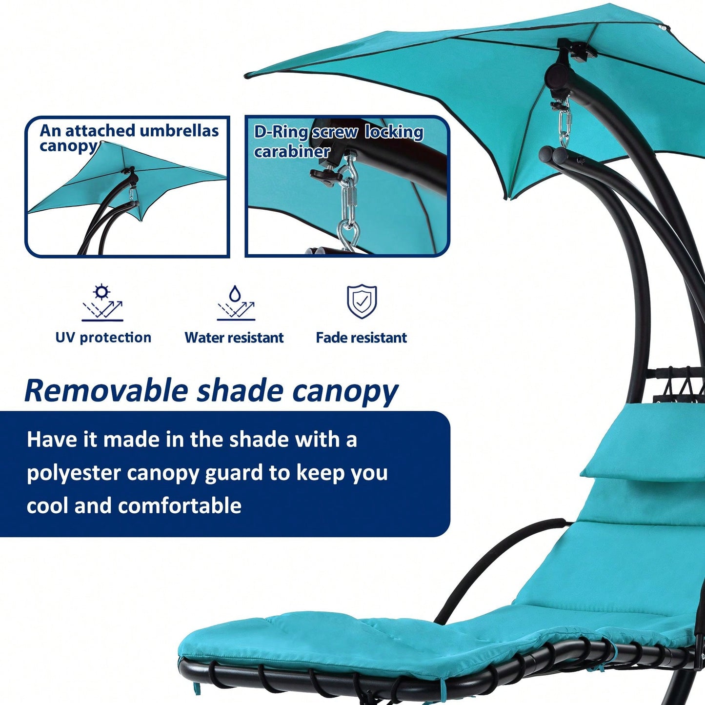 Curved Hanging Chaise Lounger with Canopy and Pillow for Patio Poolside Swing Chair