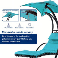 Curved Hanging Chaise Lounger with Canopy and Pillow for Patio Poolside Swing Chair