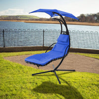 Curved Hanging Chaise Lounger with Canopy and Pillow for Patio Poolside Swing Chair