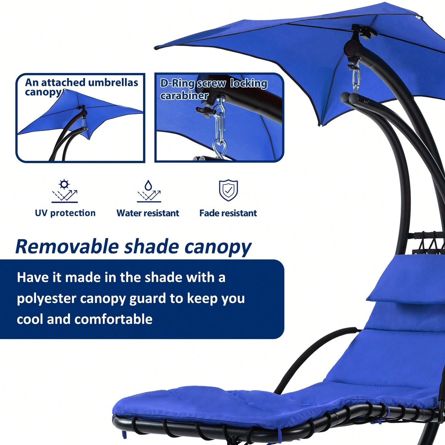 Curved Hanging Chaise Lounger with Canopy and Pillow for Patio Poolside Swing Chair