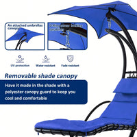 Curved Hanging Chaise Lounger with Canopy and Pillow for Patio Poolside Swing Chair