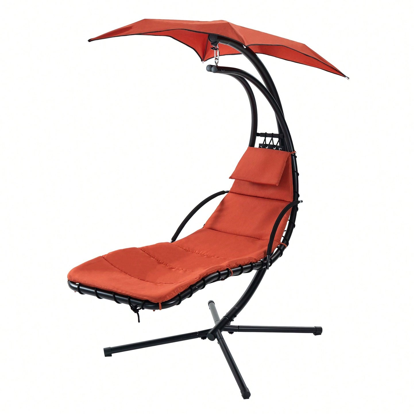 Curved Hanging Chaise Lounger with Canopy and Pillow for Patio Poolside Swing Chair