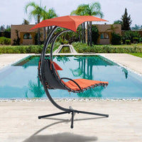 Curved Hanging Chaise Lounger with Canopy and Pillow for Patio Poolside Swing Chair