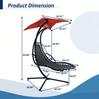 Curved Hanging Chaise Lounger with Canopy and Pillow for Patio Poolside Swing Chair