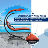 Curved Hanging Chaise Lounger with Canopy and Pillow for Patio Poolside Swing Chair