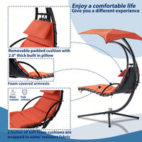 Curved Hanging Chaise Lounger with Canopy and Pillow for Patio Poolside Swing Chair