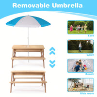 Kids Outdoor Wooden Picnic Table With Umbrella, Convertible Sand & Wate