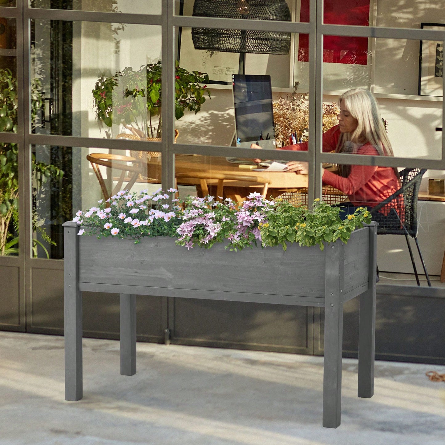 Raised Garden Bed With Legs: Elevated Wooden Planter Box For Outdoor Plants.