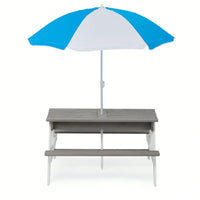 Kids Outdoor Wooden Picnic Table With Umbrella, Convertible Sand & Wate, Grey