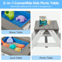 Kids Outdoor Wooden Picnic Table With Umbrella, Convertible Sand & Wate, Grey