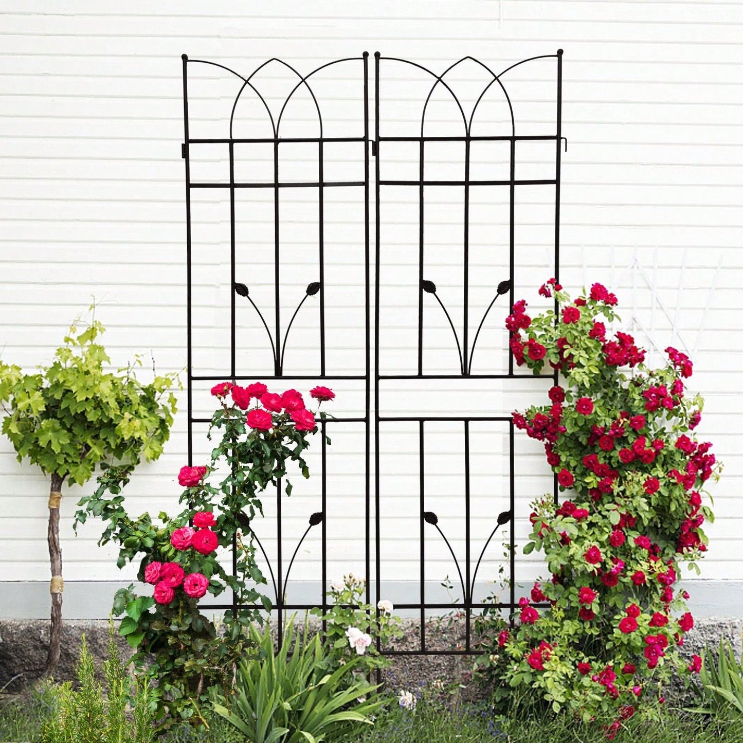 Set Of 4, Metal Garden Trellis Rustproof Trellis For Climbing Plants Outdoor Flower Support Black