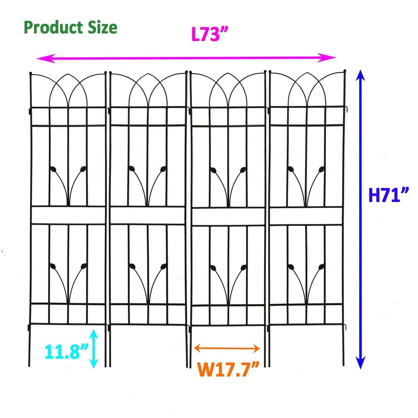 Set Of 4, Metal Garden Trellis Rustproof Trellis For Climbing Plants Outdoor Flower Support Black