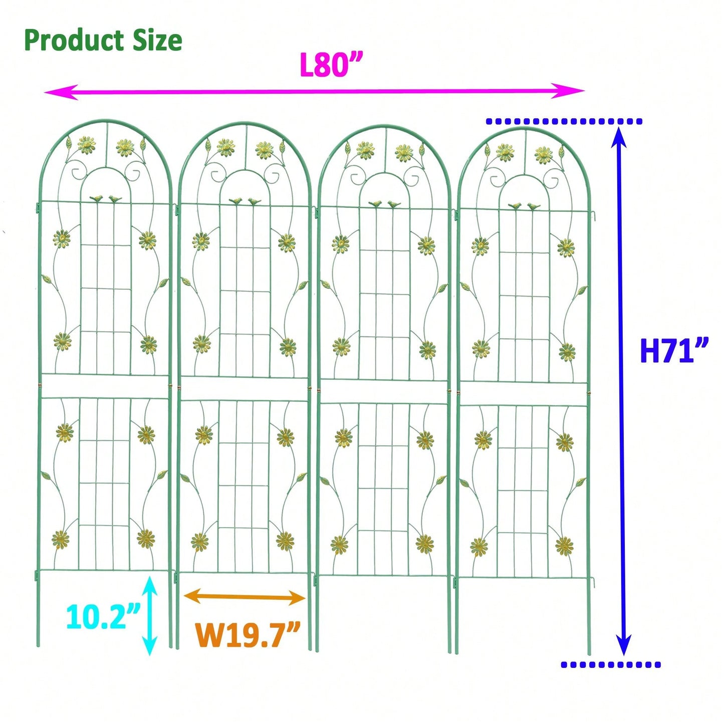 Set Of 4, Metal Garden Trellis, 71" X 19.7", Rustproof Trellis For Climbing Plants Outdoor Flower Support