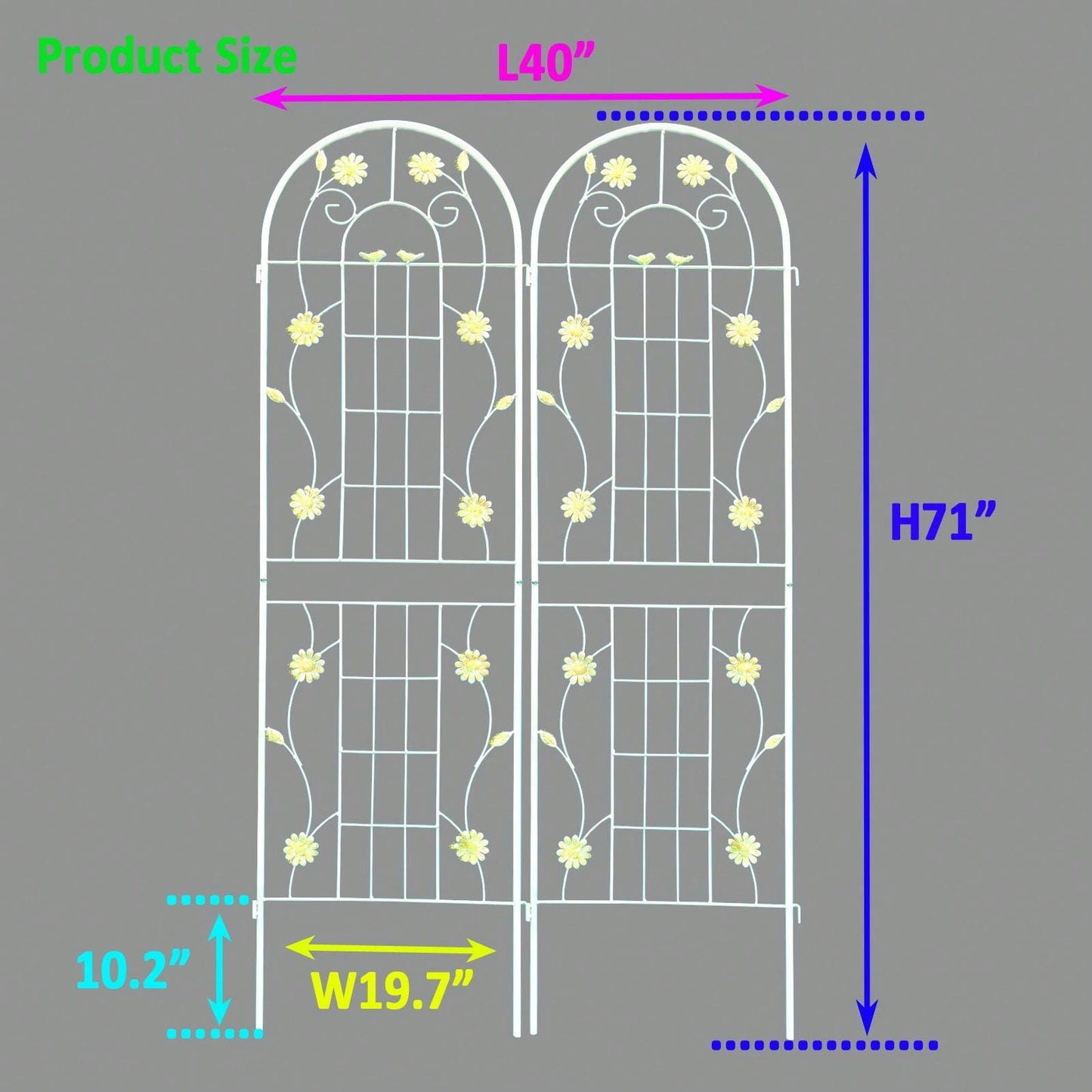 Set Of 2, Metal Garden Trellis Rustproof Trellis For Climbing Plants Outdoor Flower Support White