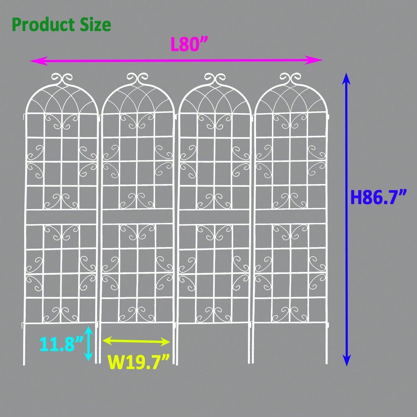 Set Of 4, Metal Garden Trellis, Rustproof Trellis For Climbing Plants Outdoor Flower Support