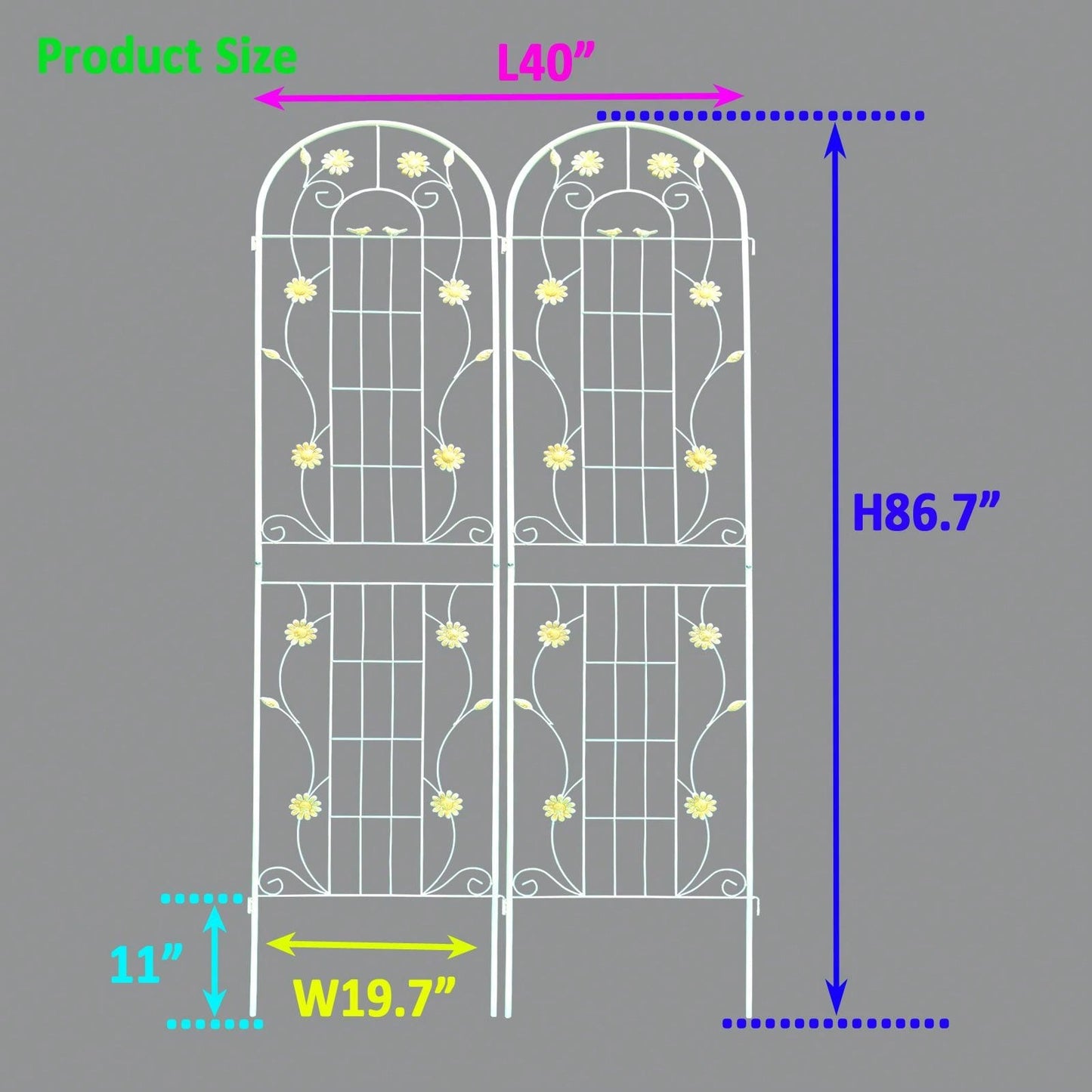 Set Of 2, Metal Garden Trellis, 86.7" X 19.7", Rustproof Trellis For Climbing Plants Outdoor Flower Support