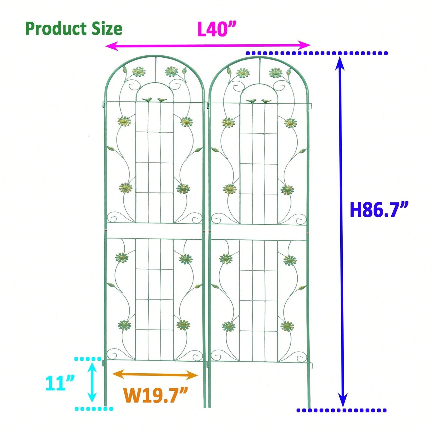 Set Of 2, Metal Garden Trellis, 86.7" X 19.7", Rustproof Trellis For Climbing Plants Outdoor Flower Support