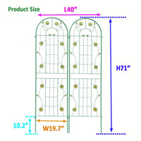 Set Of 2, Metal Garden Trellis 71" X 19.7" Rustproof Trellis For Climbing Plants Outdoor Flower Support Green