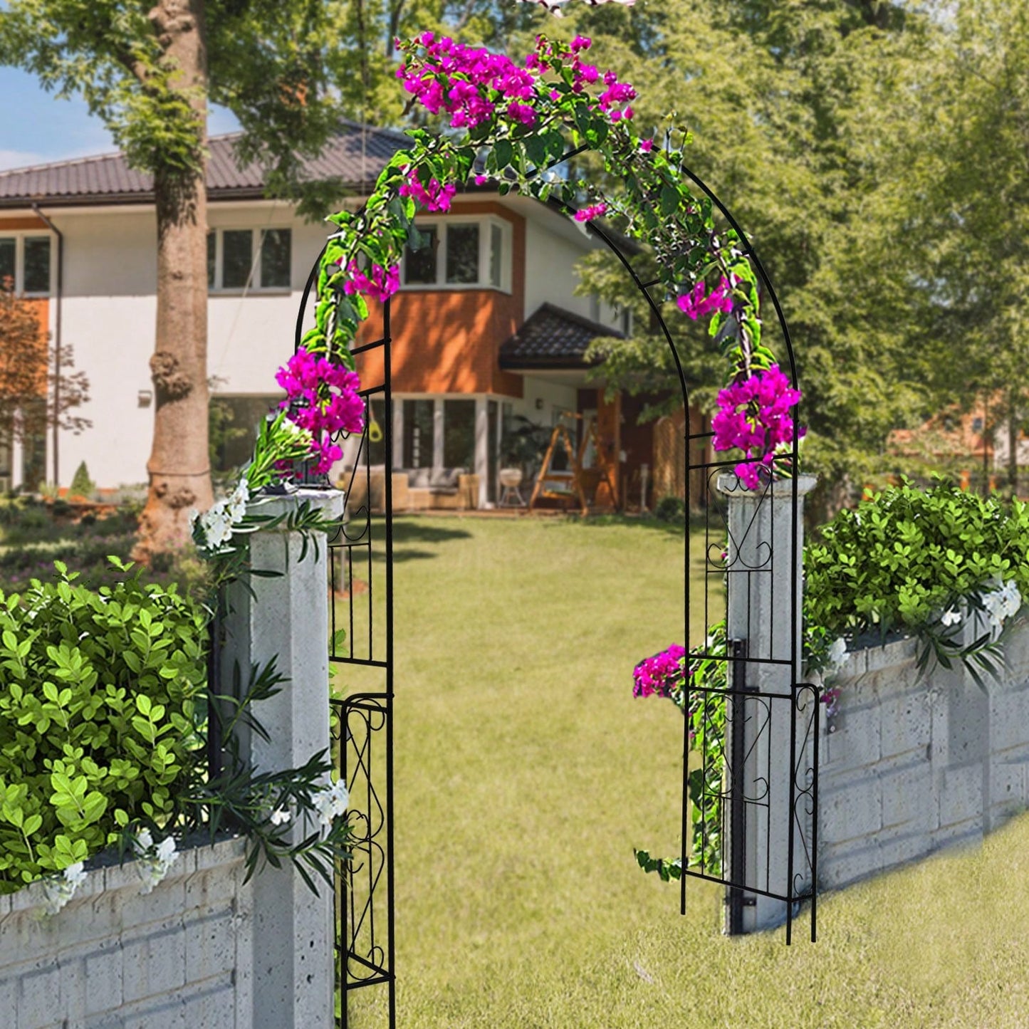 Metal Garden Arch  Garden Arbor Trellis Climbing Plants Support Rose Arch Outdoor Arch