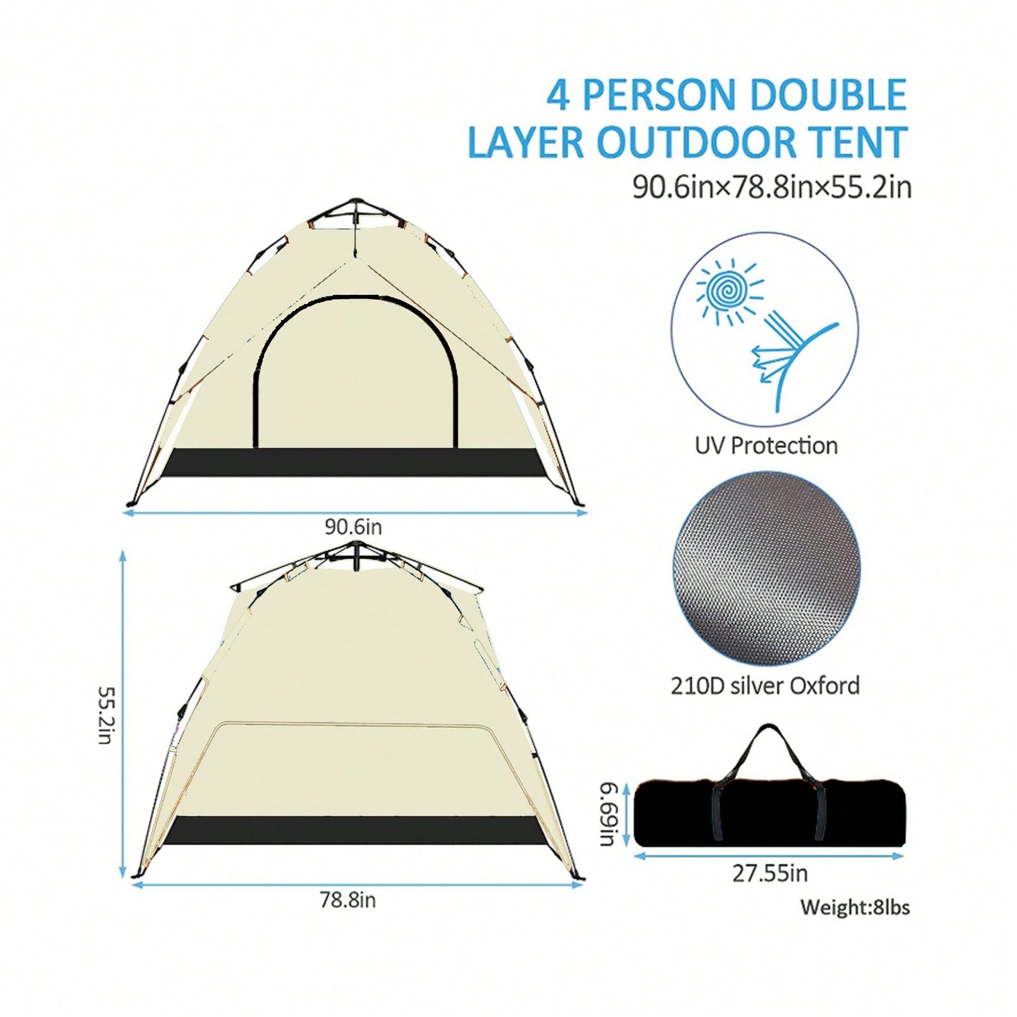 2-5 Person Waterproof Dome Tent Camping Tent For Backpacking, Hiking, Family Outdoor Travel, With Carry Bag