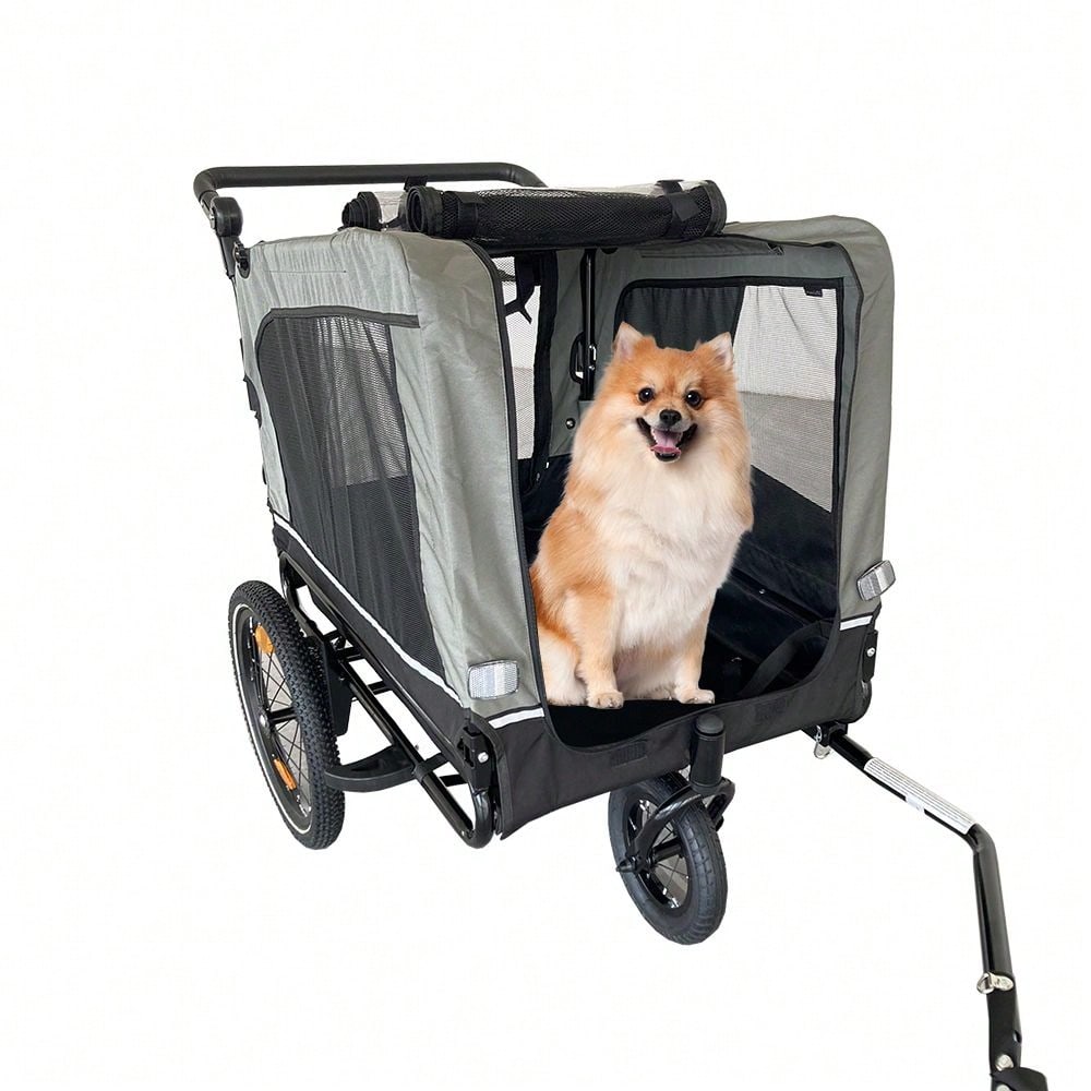 Elder Pet Stroller and Trailer for Medium to Large Dogs with Zippered Entrances and Mesh Doors