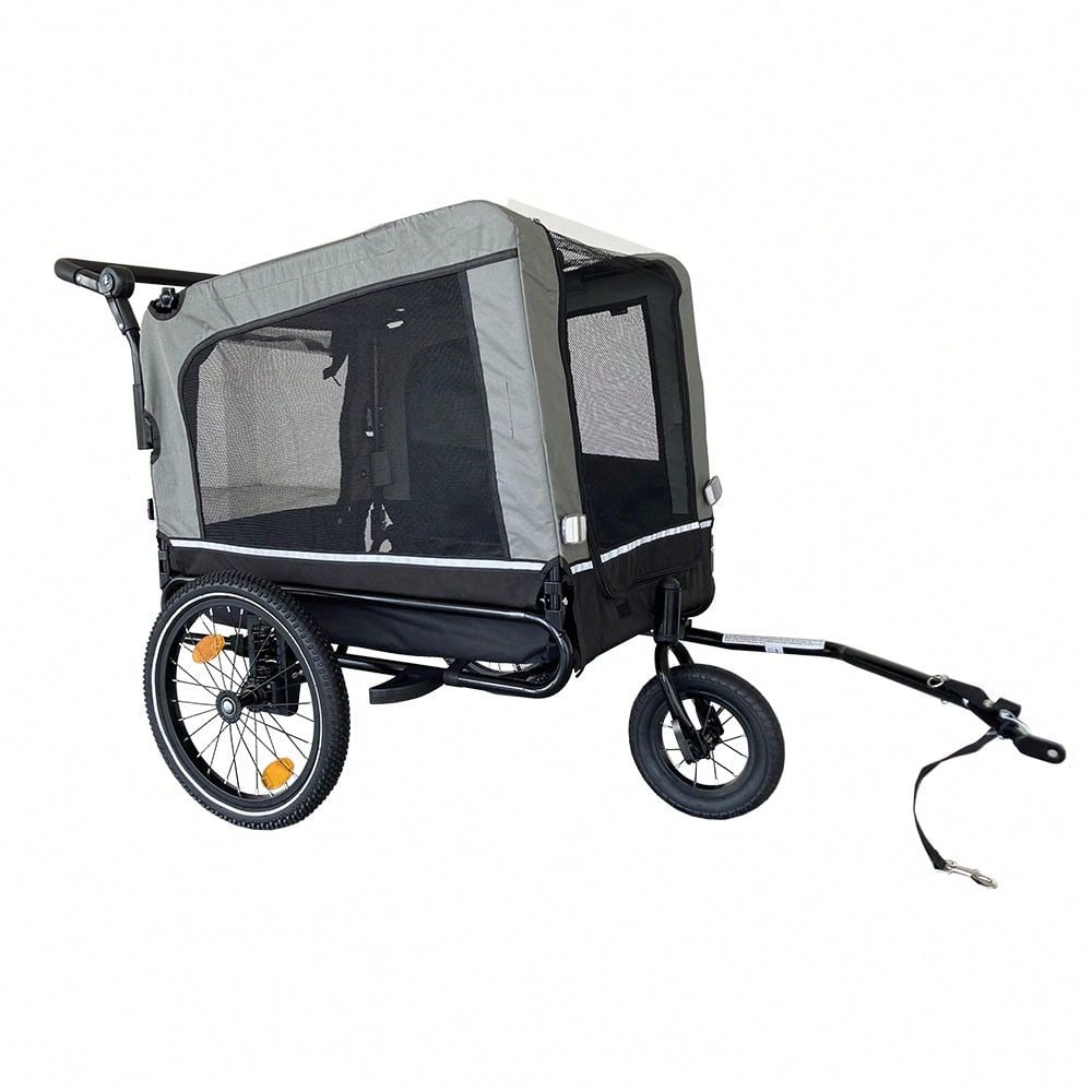 Elder Pet Stroller and Trailer for Medium to Large Dogs with Zippered Entrances and Mesh Doors