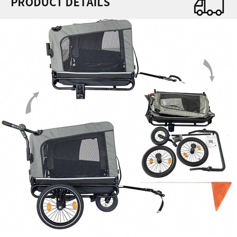 Elder Pet Stroller and Trailer for Medium to Large Dogs with Zippered Entrances and Mesh Doors