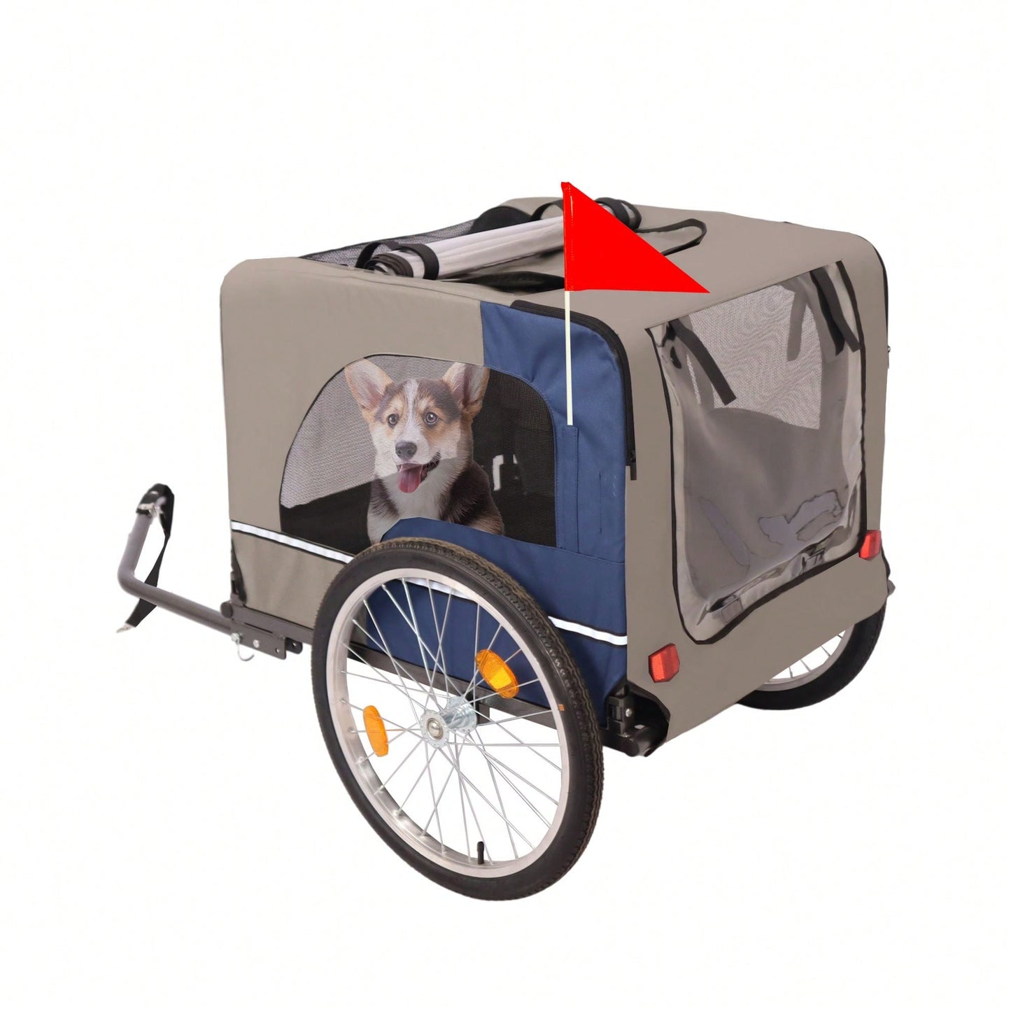 Breathable Mesh Dog Bike Trailer with 3 Entrances and Safety Features for Medium and Small Dogs