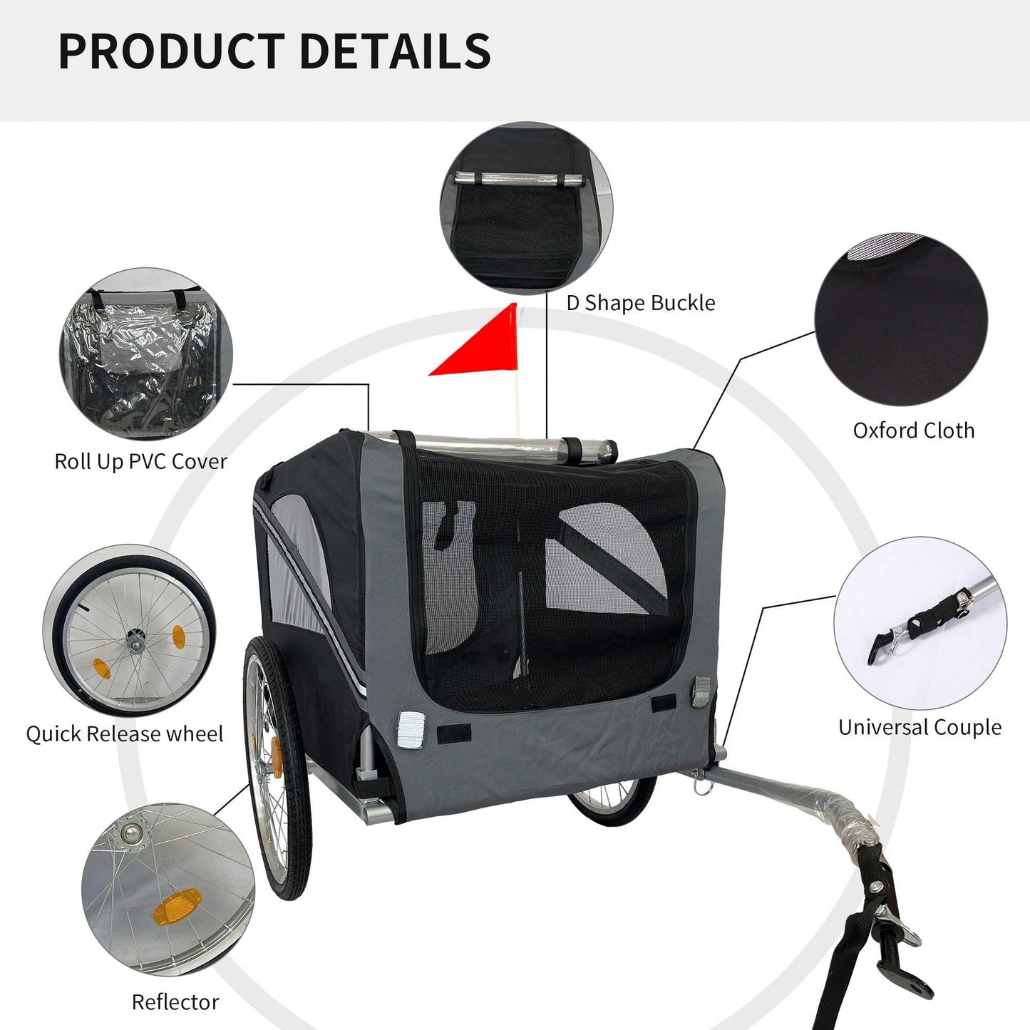 Mobility-Friendly Pet Trailer with Universal Wheels and Mesh Doors for Elderly Pets