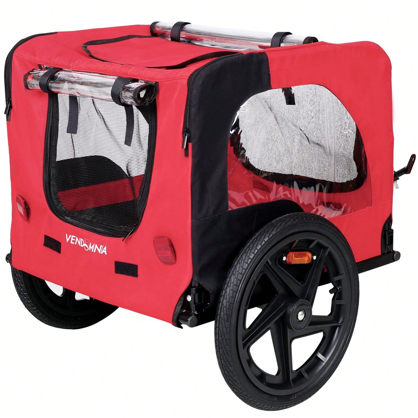 Outdoor Foldable Red Dog Trailer With Canopy And Mesh Shieldin