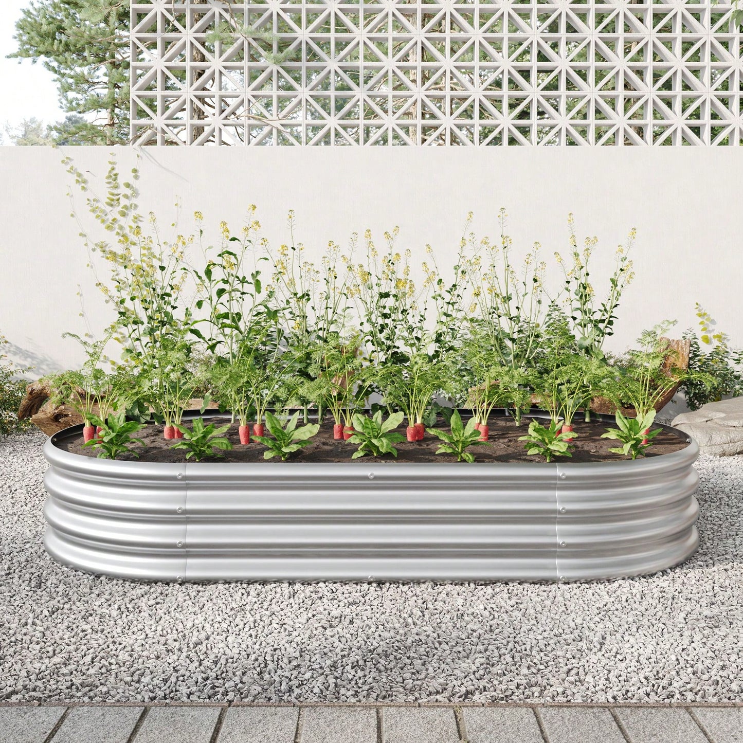 Oval Large Metal Raised Planter Bed For Plants, Vegetables, And Flowers - Outdoor Garden Bed