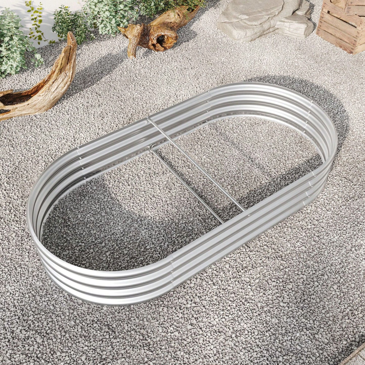 Oval Large Metal Raised Planter Bed For Plants, Vegetables, And Flowers - Outdoor Garden Bed