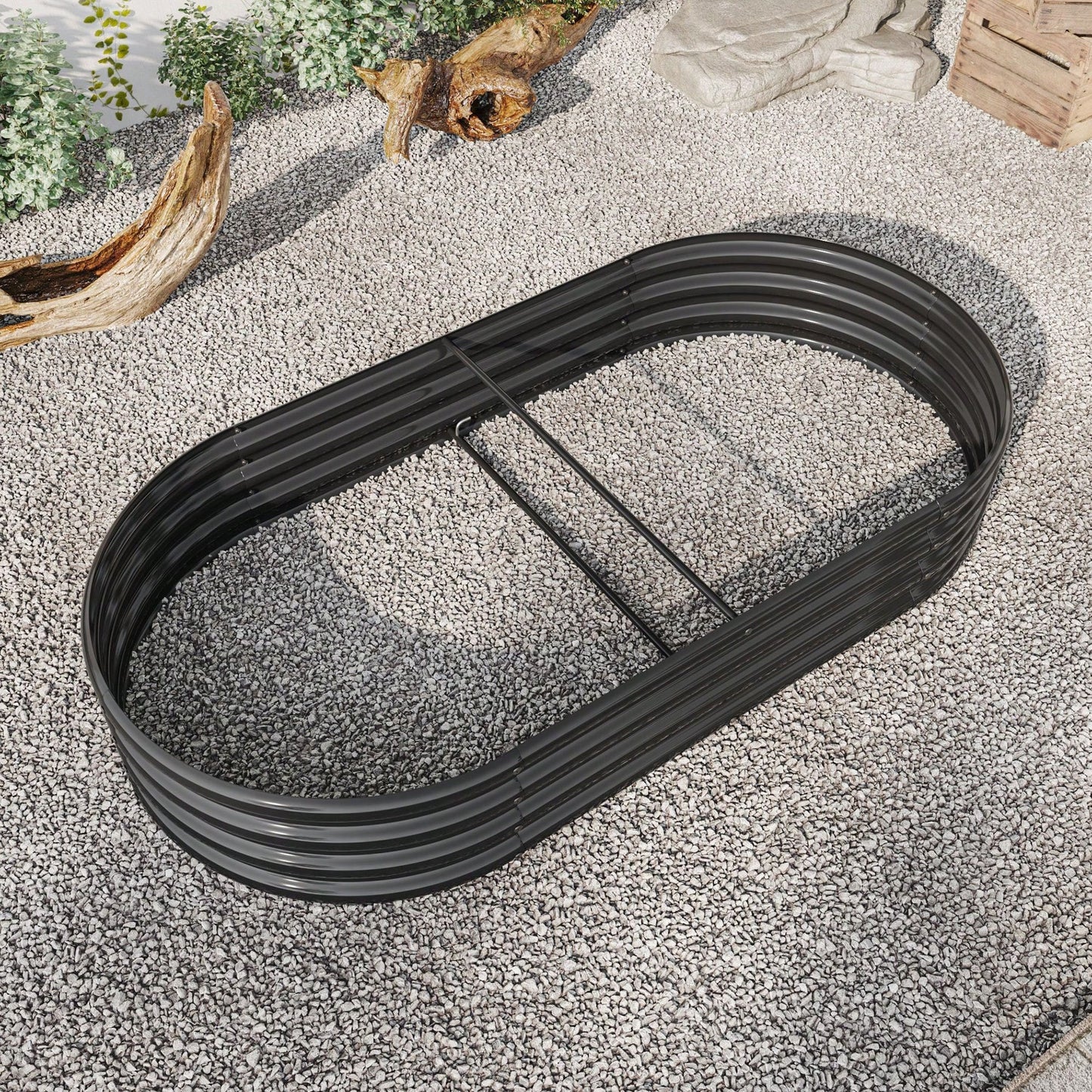 Oval Large Metal Raised Planter Bed For Plants, Vegetables, And Flowers - Outdoor Garden Bed