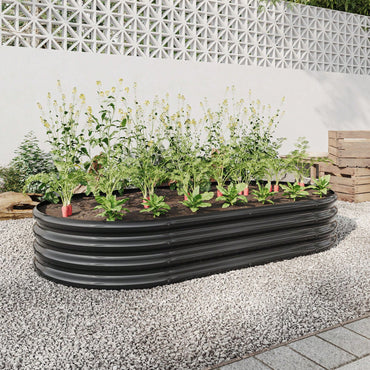 Oval Large Metal Raised Planter Bed For Plants, Vegetables, And Flowers - Outdoor Garden Bed