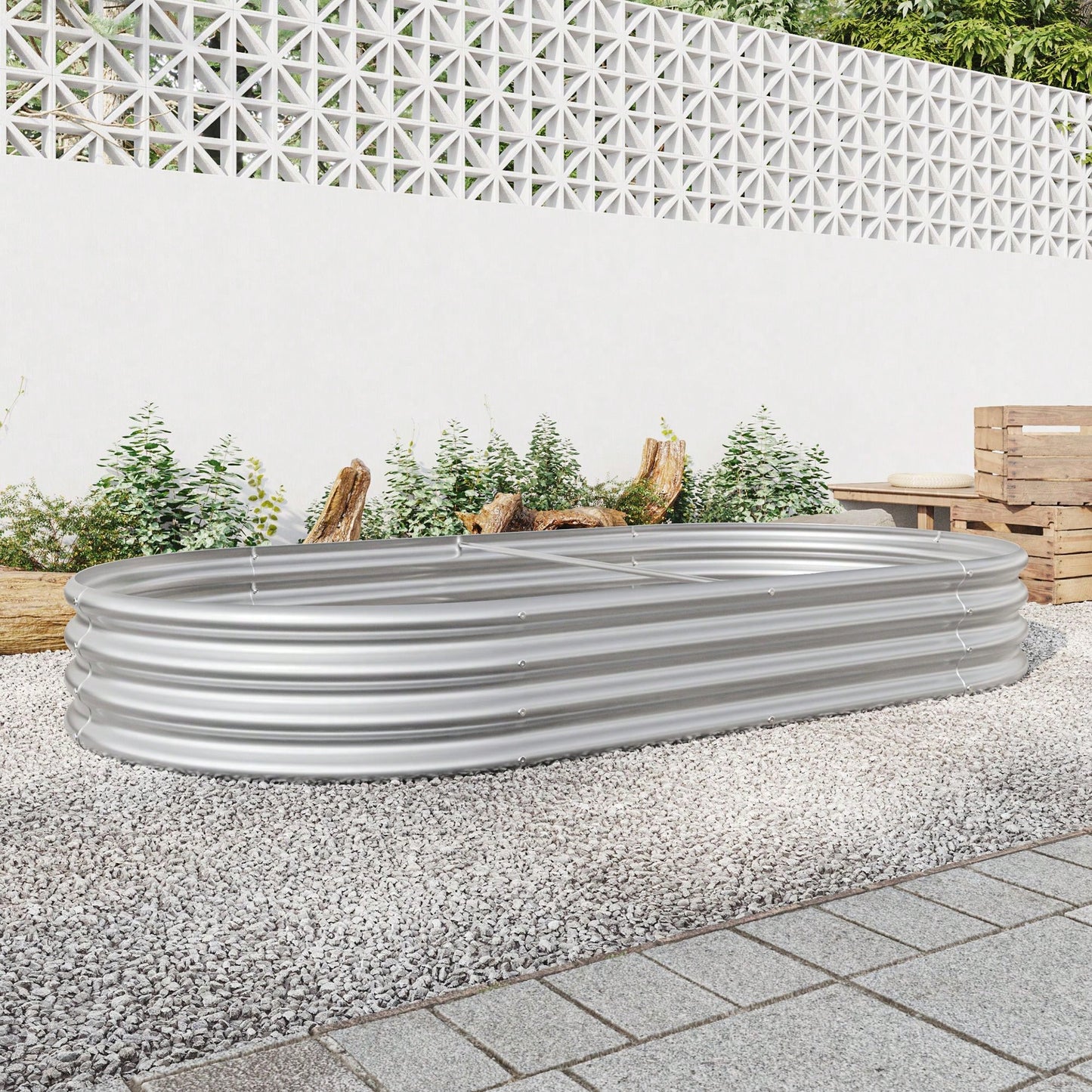 Raised Garden Bed Outdoor, Oval Large Metal Raised Planter Bed For Plants, Vegetables, And Flowers