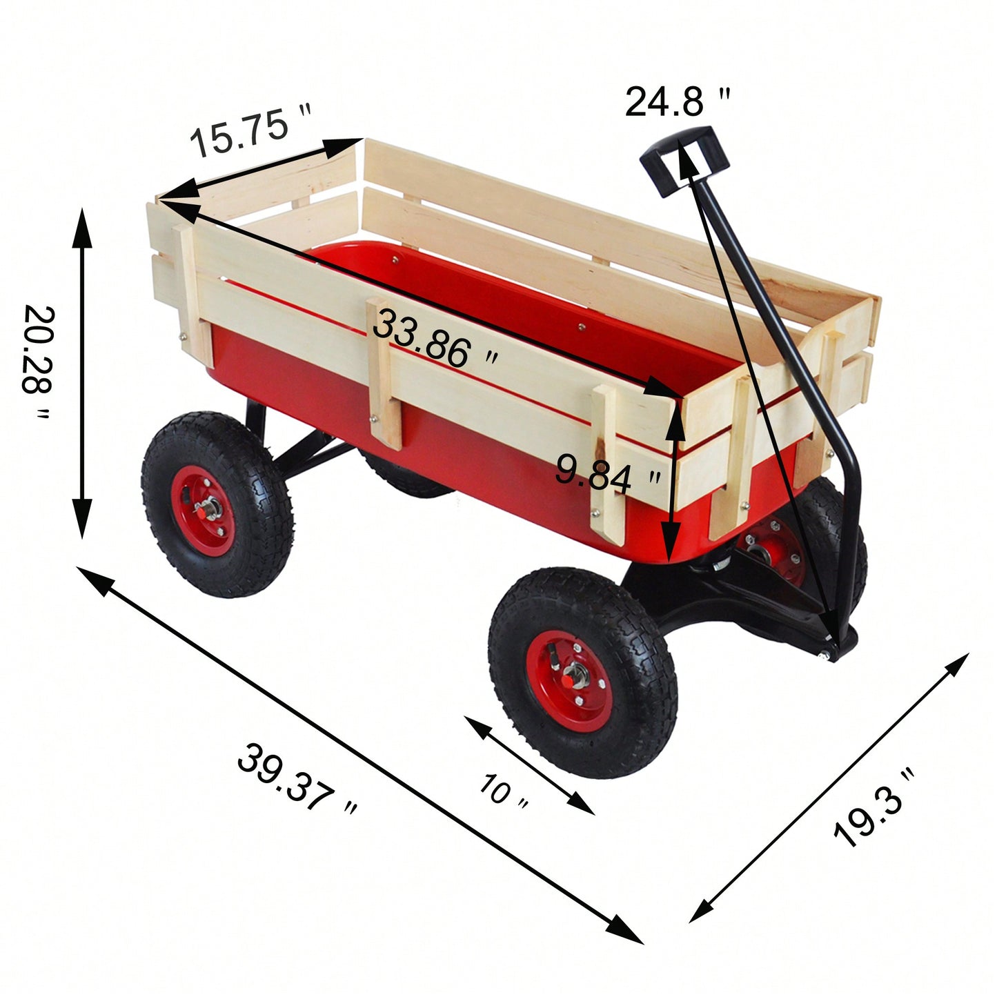 Outdoor Wagon All Terrain Pulling W/Wood Railings Air Tires Children Kid Garden